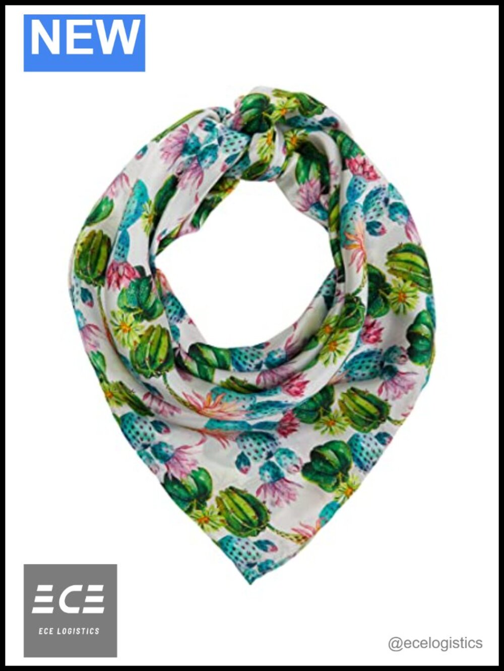 100% Silk Wild Rag 33x33 Western Scarf Cactus Print